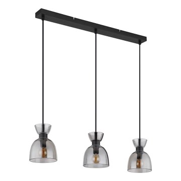 Globo - Lestenec na vrvici 3xE14/40W/230V črna/dimna