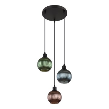 Globo - Lestenec na vrvici 3xE27/25W/230V pr. 36 cm baker/zelena/modra