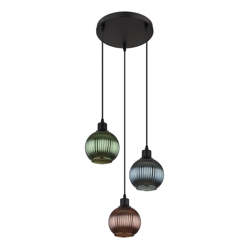 Globo - Lestenec na vrvici 3xE27/25W/230V pr. 36 cm baker/zelena/modra