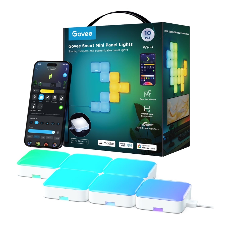 Govee - 10x Pametni mini RGBIC panel Wi-Fi