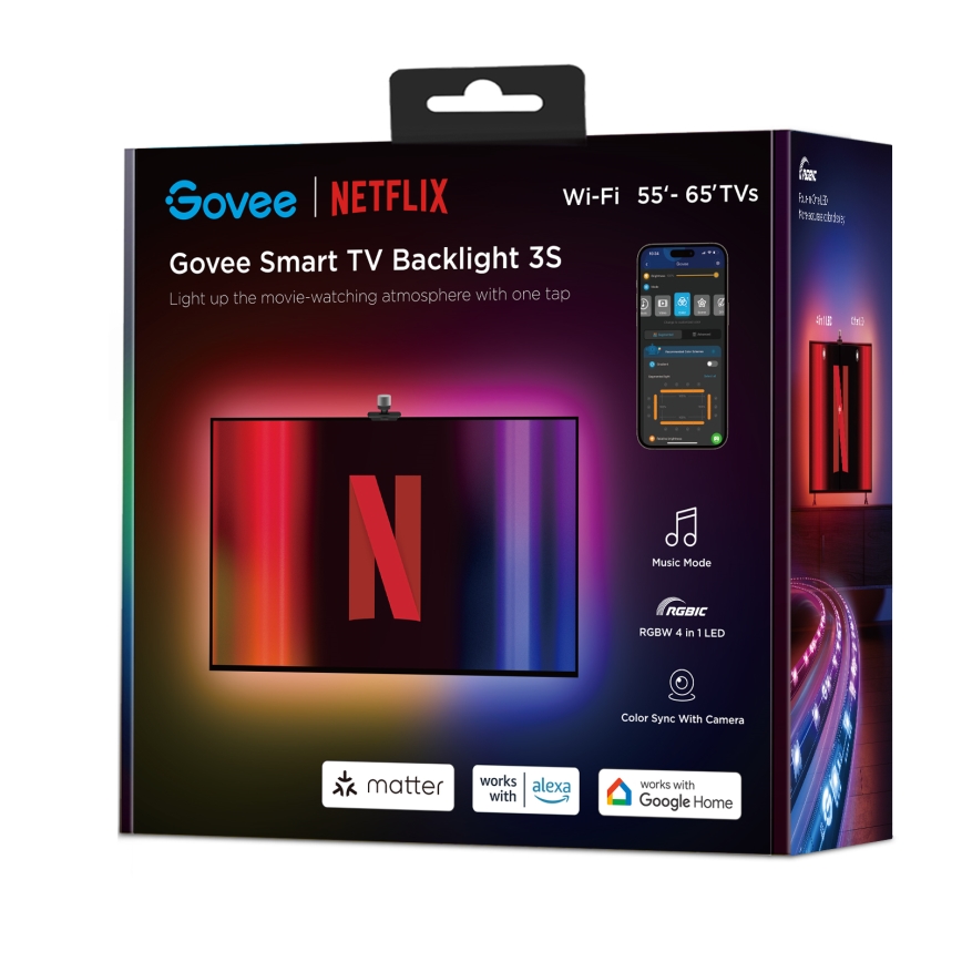 Govee - Backlight 3S Netflix TV 55-65" SMART LED osvetlitev RGBICW Wi-Fi + Daljinski upravljalnik