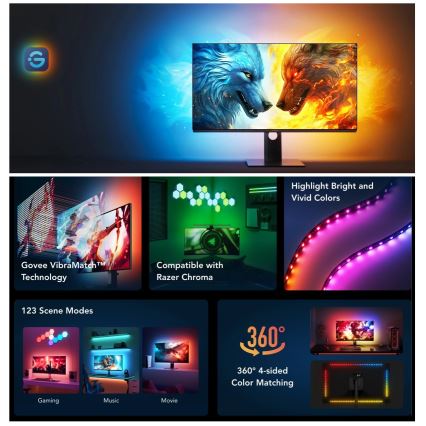 Govee - Dreamview G1 Smart LED RGBIC monitor razsvetljava 27-34" Wi-Fi