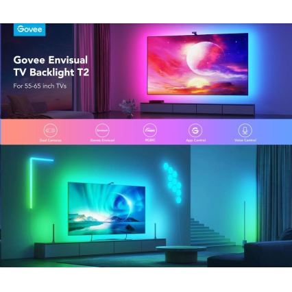 Govee - DreamView T2 DUAL TV 55-65 SMART LED osvetlitev ozadja RGBIC Wi-Fi + daljinski upravljalnik
