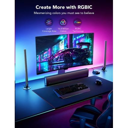 Govee - Komplet 2x Smart Gaming Wi-Fi LED RGBIC paneli + Smart Dual črna + daljinski upravljalnik