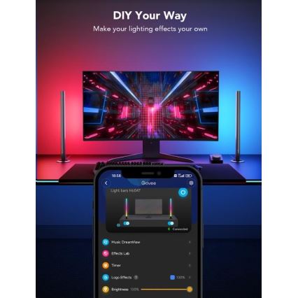 Govee - Komplet 2x Smart Gaming Wi-Fi LED RGBIC paneli + Smart Dual črna + daljinski upravljalnik