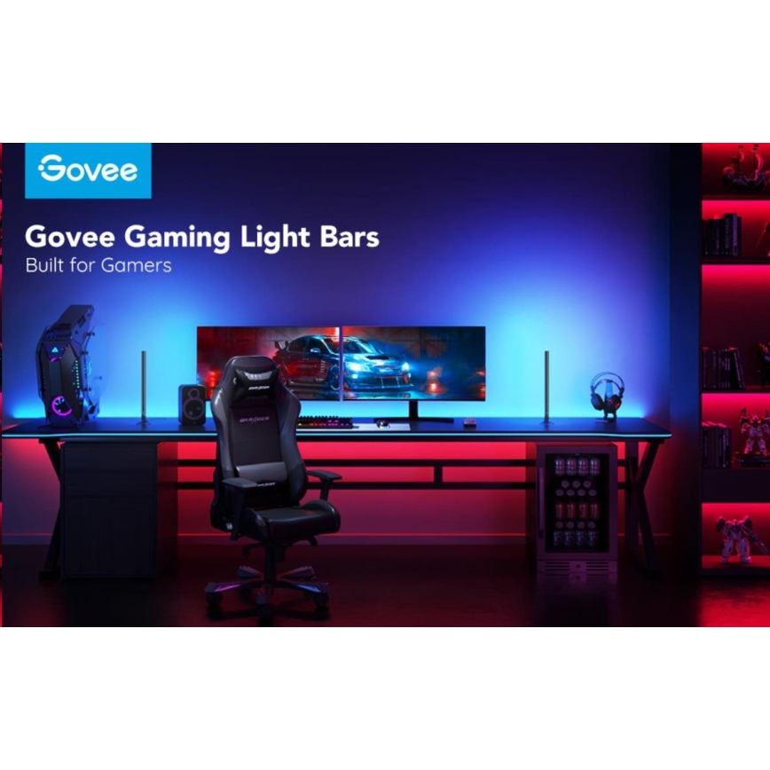 Govee - Komplet 2x Smart Gaming Wi-Fi LED RGBIC paneli + Smart Dual črna + daljinski upravljalnik