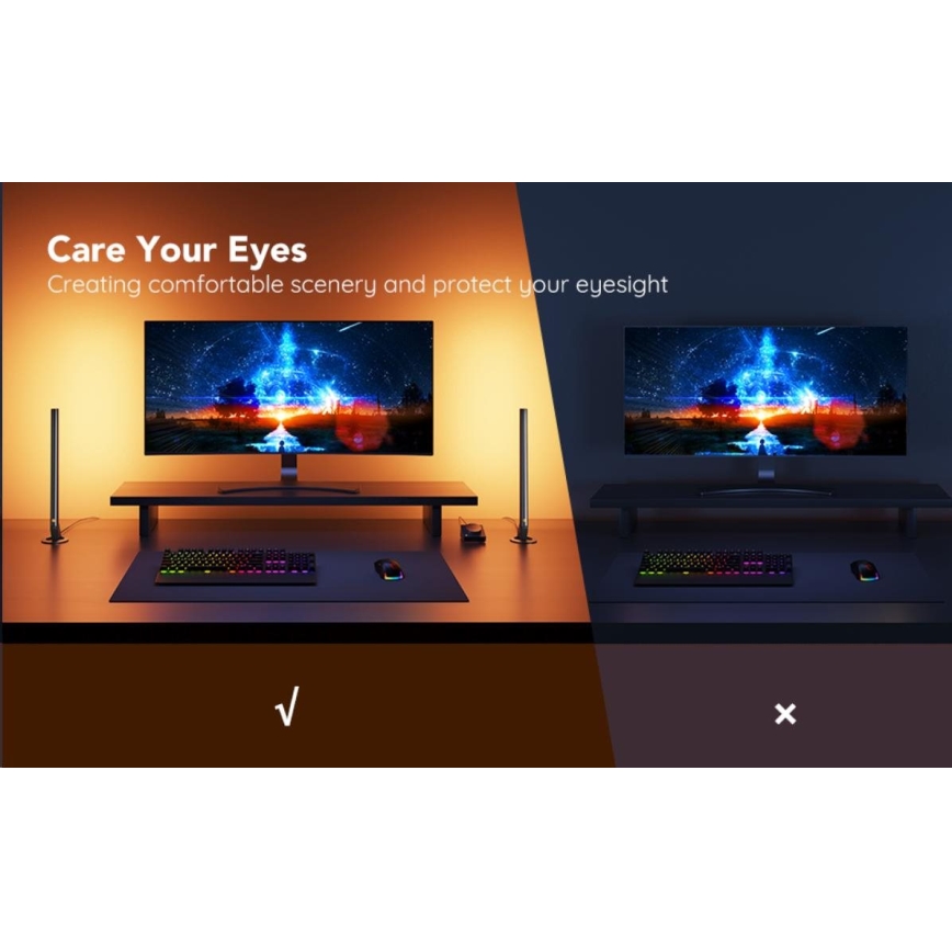 Govee - Komplet 2x Smart Gaming Wi-Fi LED RGBIC paneli + Smart Dual črna + daljinski upravljalnik