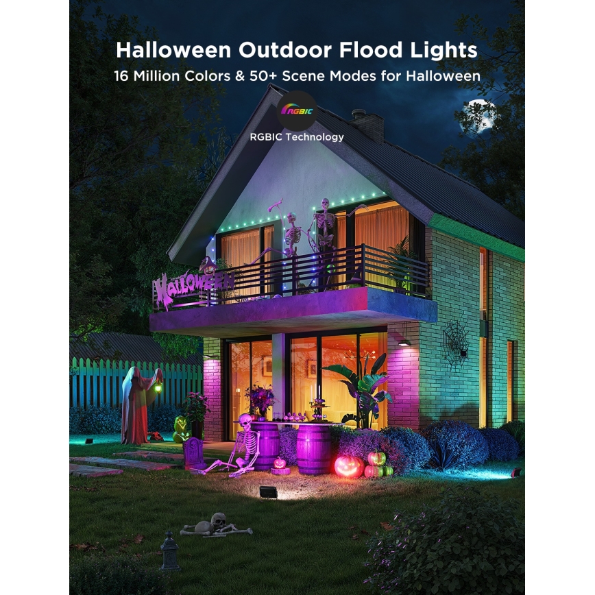 Govee - KOMPLET 4x zatemljivih LED reflektorjev RGBICWW, 24W/230V, IP66, mat, Wi‑Fi