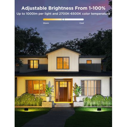 Govee - KOMPLET 4x zatemljivih LED reflektorjev RGBICWW, 24W/230V, IP66, mat, Wi‑Fi