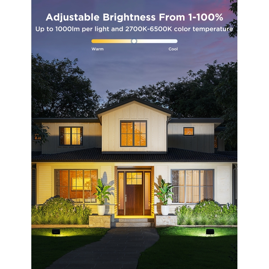 Govee - KOMPLET 4x zatemljivih LED reflektorjev RGBICWW, 24W/230V, IP66, mat, Wi‑Fi