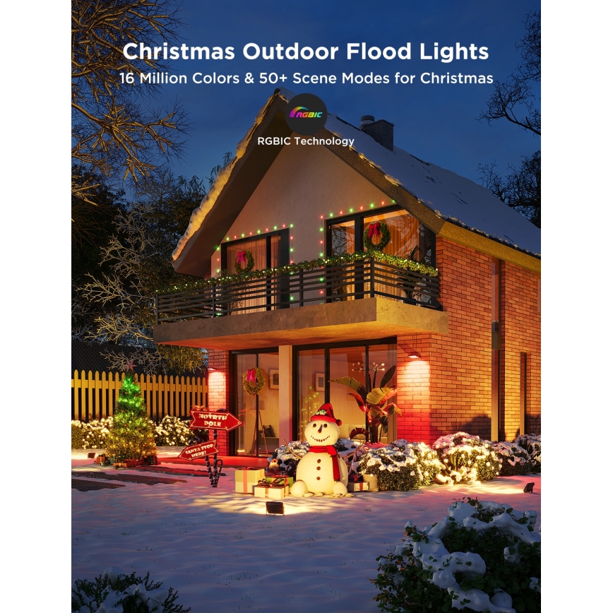 Govee - KOMPLET 4x zatemljivih LED reflektorjev RGBICWW, 24W/230V, IP66, mat, Wi‑Fi