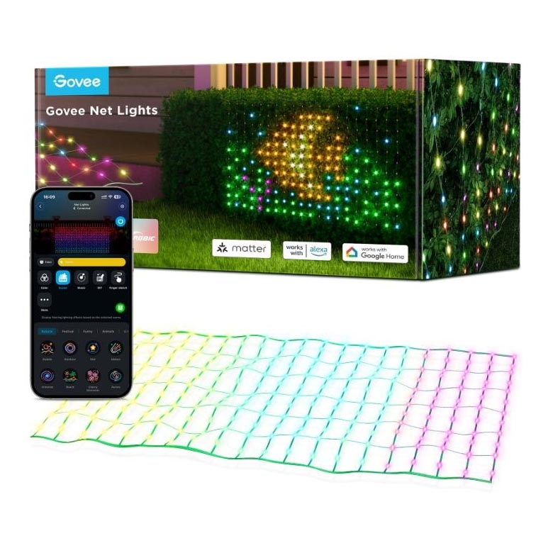 Govee - LED RGBIC mreža za zunanjo razsvetljavo 143x85cm Wi-Fi Matter IP65
