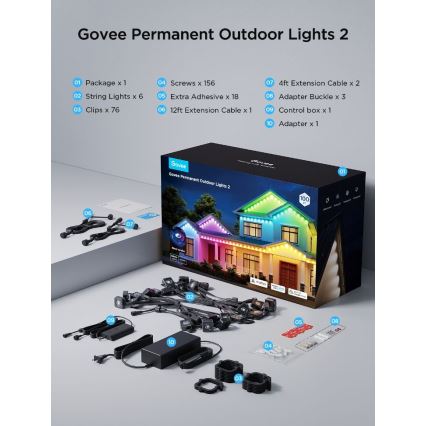 Govee - LED RGBIC niz vgradnih svetilk 30 m, Wi-Fi, Matter, IP67