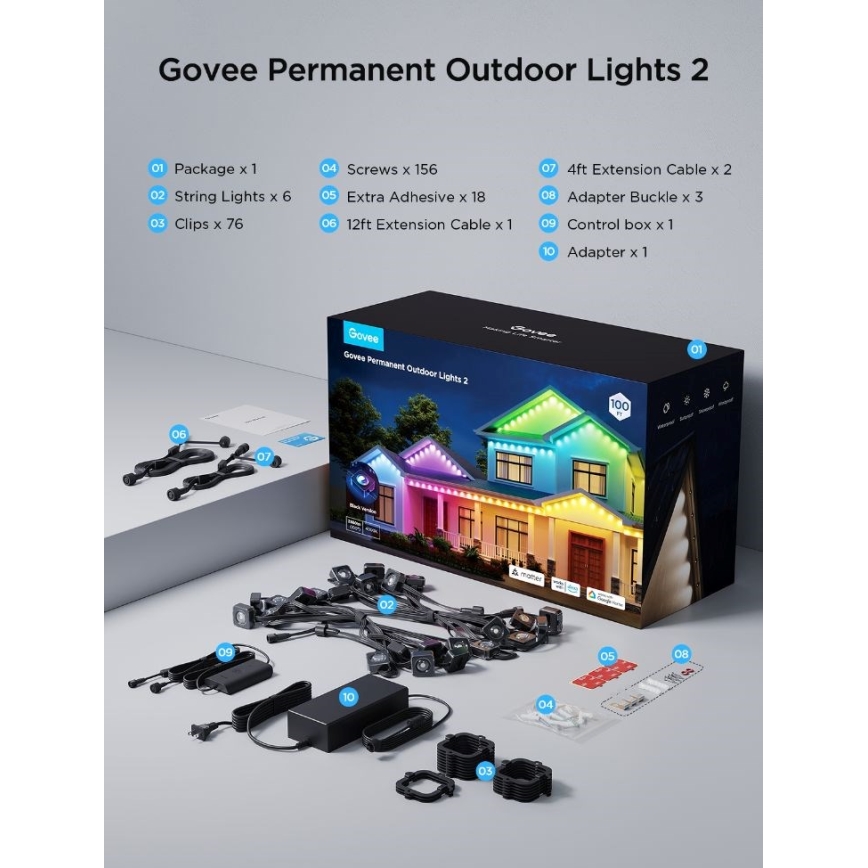 Govee - LED RGBIC niz vgradnih svetilk 30 m, Wi-Fi, Matter, IP67