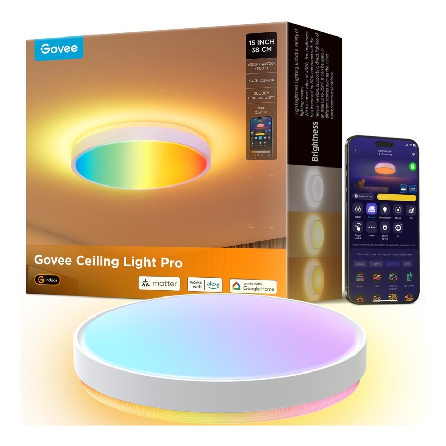 Govee - LED RGBIC Zatemnitvena stropna svetilka LED/49W/230V 2700-6500K Wi-Fi