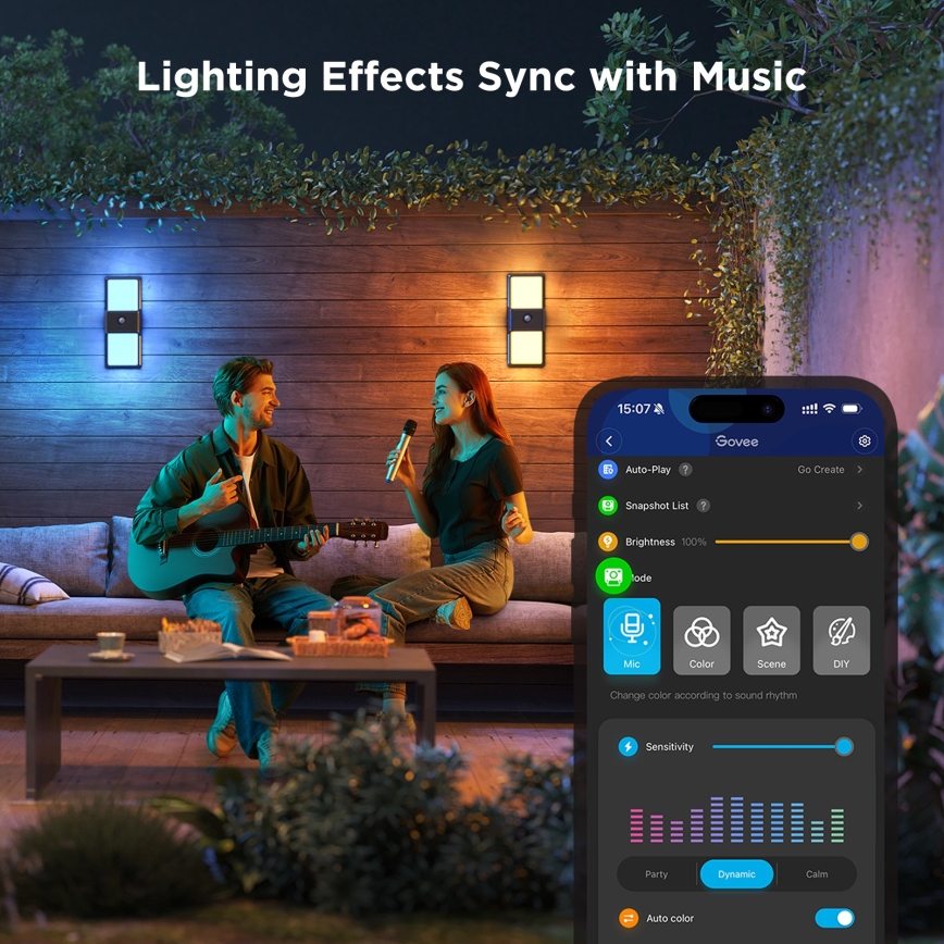 Govee - LED RGBIC Zatemnitvena zunanja senzorska stenska svetilka LED/230V IP65 2700-6500K Wi-Fi