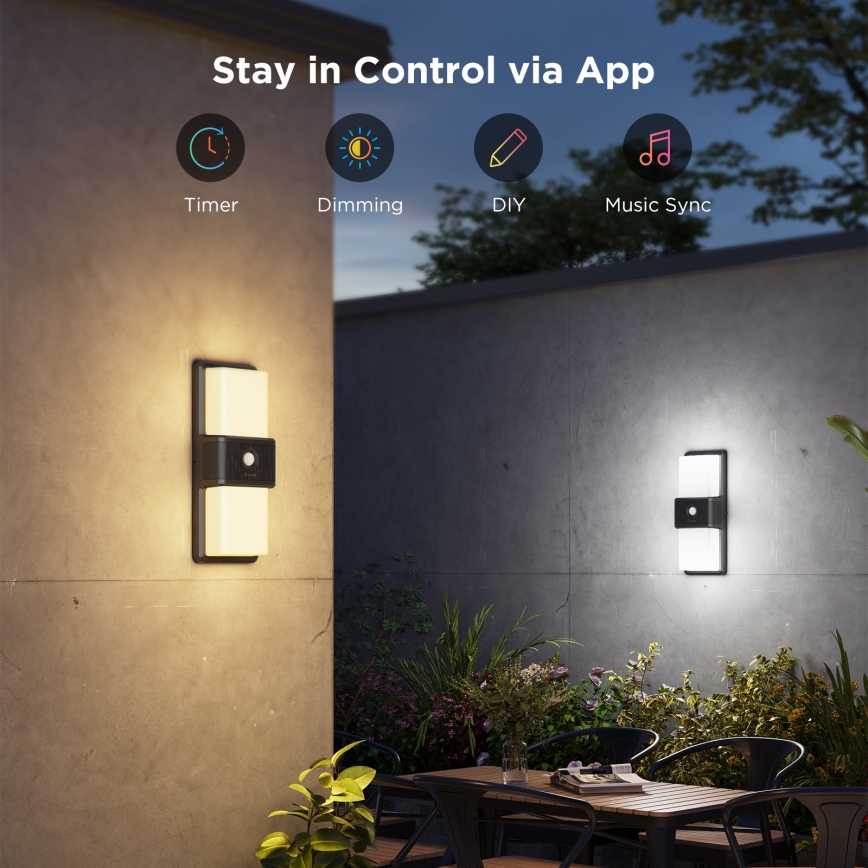 Govee - LED RGBIC Zatemnitvena zunanja senzorska stenska svetilka LED/230V IP65 2700-6500K Wi-Fi