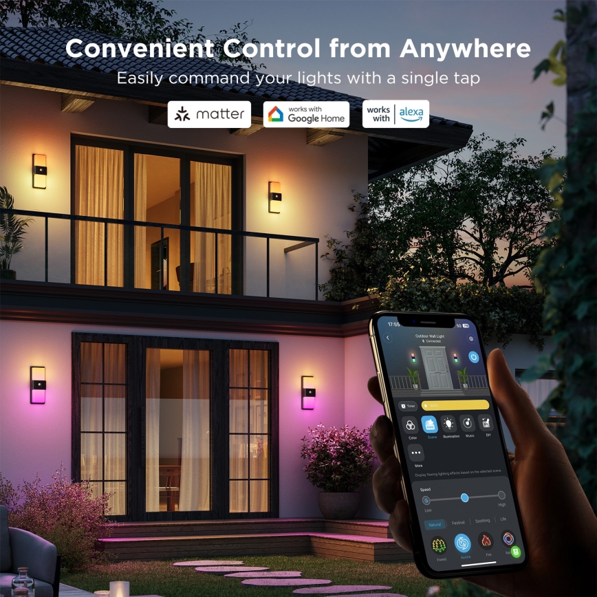 Govee - LED RGBIC Zatemnitvena zunanja senzorska stenska svetilka LED/230V IP65 2700-6500K Wi-Fi