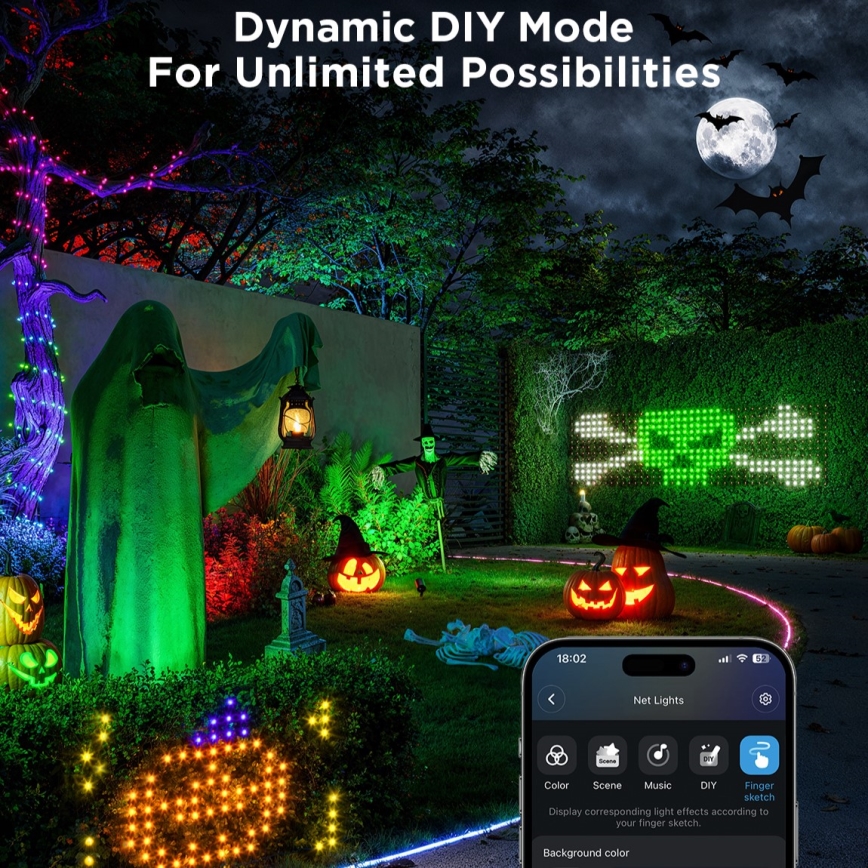 Govee - LED RGBIC zunanja svetlobna mreža 143x85cm Wi-Fi Matter IP65