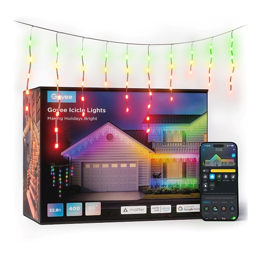 Govee - LED RGBIC Zunanja veriga Pametni žled 10m Wi-Fi Matter IP65