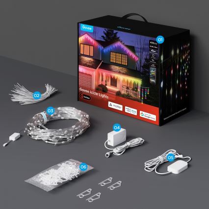 Govee - LED RGBIC Zunanji niz ledenic 10m Wi-Fi Matter IP65