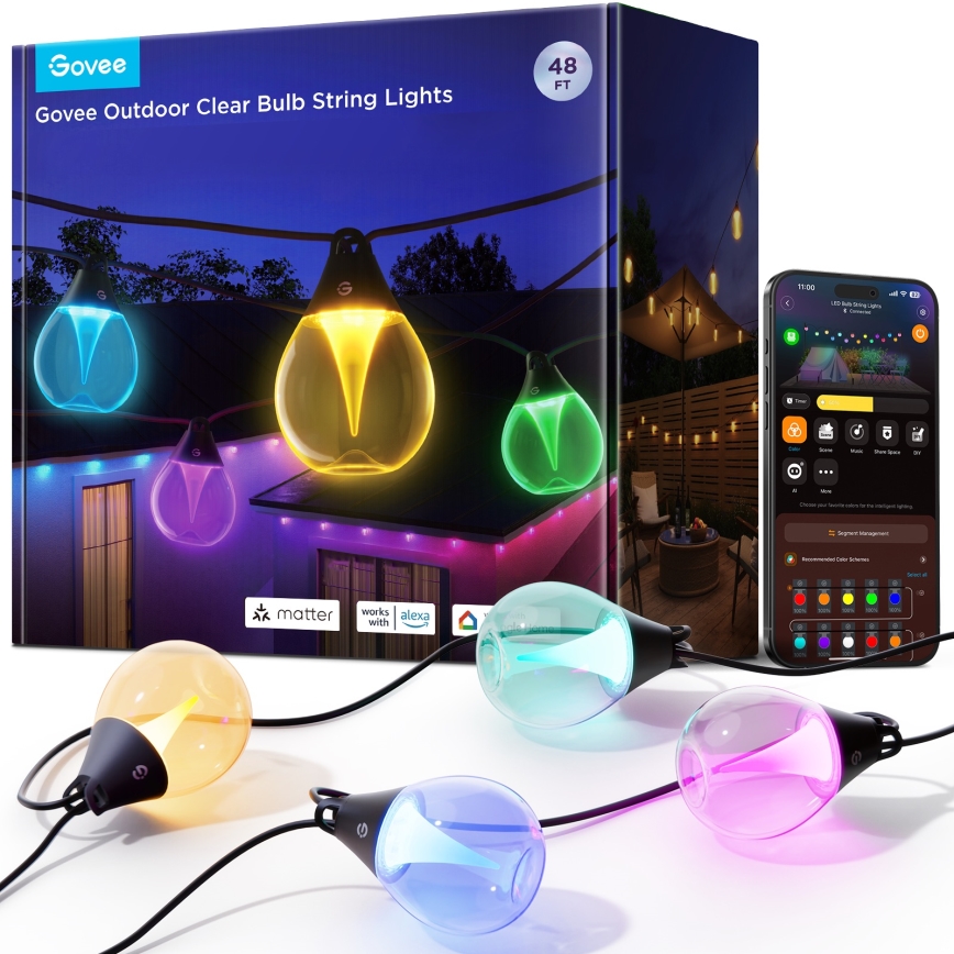 Govee - LED RGBICW Zatemnitvena zunanja dekorativna veriga LED/24W/230V IP67 2700-6500K Wi-Fi