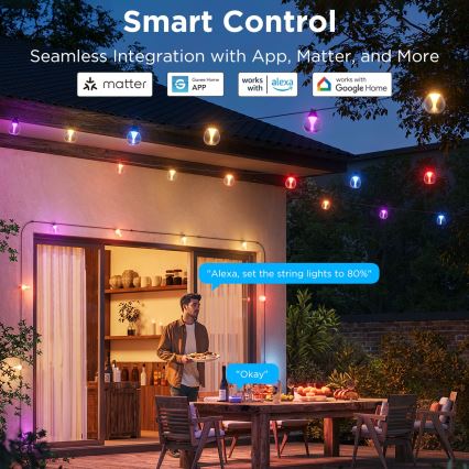 Govee - LED RGBICW Zatemnitvena zunanja dekorativna veriga LED/24W/230V IP67 2700-6500K Wi-Fi