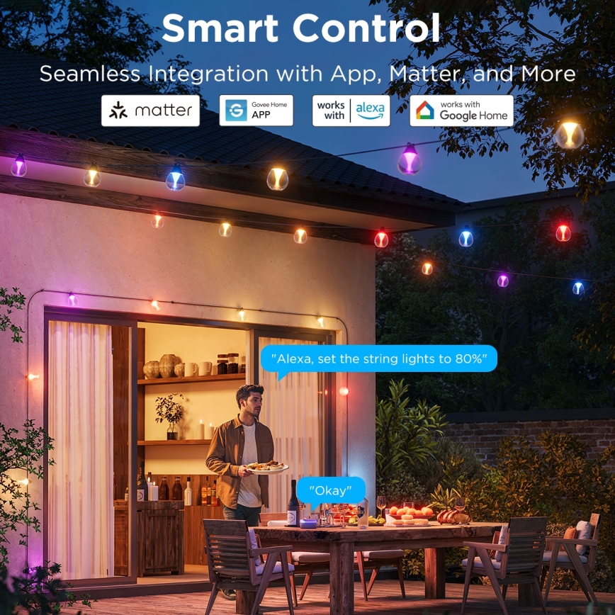 Govee - LED RGBICW Zatemnitvena zunanja dekorativna veriga LED/24W/230V IP67 2700-6500K Wi-Fi