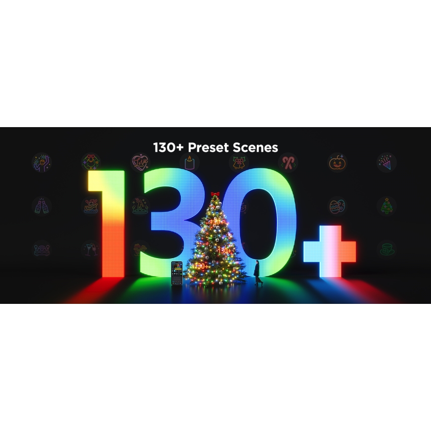 Govee - LED RGBICW Zunanji božična veriga 2700-6500K 20m Wi-Fi Matter IP66