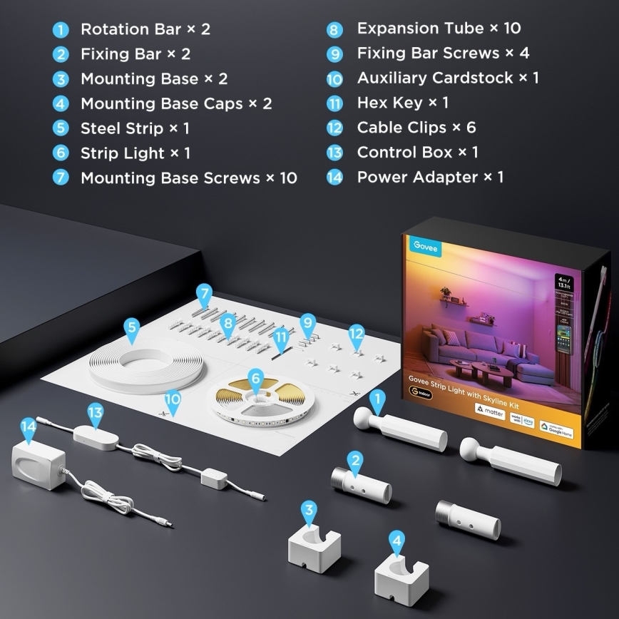 Govee - LED RGBICWW viseči LED trak 36W/24V, 4 m, Skyline Matter, Wi-Fi