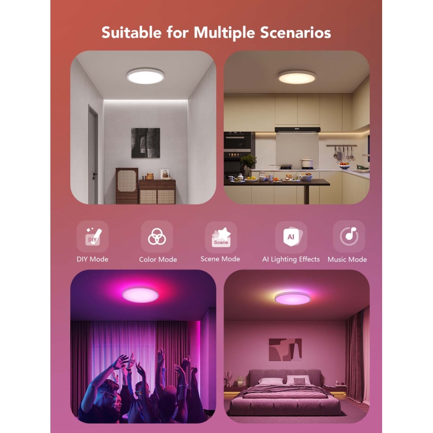 Govee - LED RGBICWW zatemnjevalna stropna svetilka LED/29W/230V premer 30 cm mat Wi-Fi