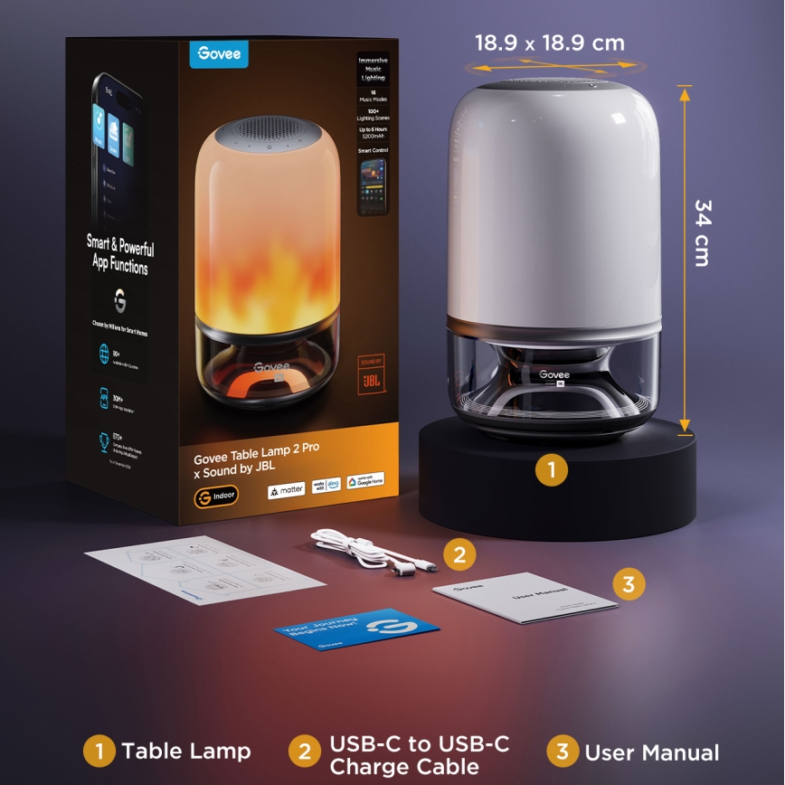 Govee - LED RGBW zatemnjevalna namizna svetilka z zvočnikom LED/36W/12V Wi-Fi