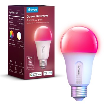 Govee - LED RGBWW Žarnica z možnostjo zatemnitve Smart MATTER E27/9W/230V 2700-6500K Wi-Fi
