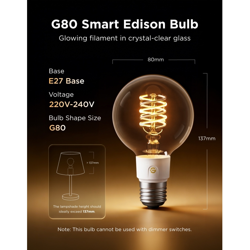 Govee - Zatemnljiva LED RGBWW žarnica Smart MATTER G80 E27/5W/230V 2700-6500K Wi-Fi