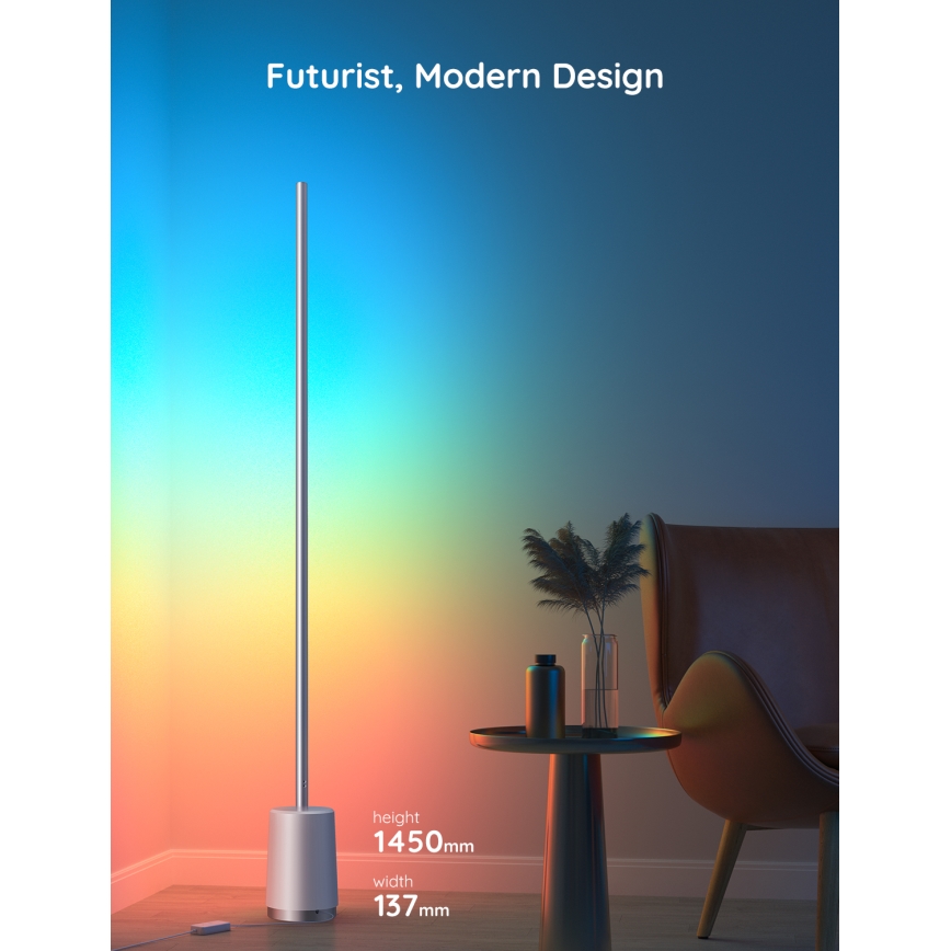Govee - LED Zatemnitvena talna svetilka Lyra Smart RGBICWW 2200-6500K Wi-Fi + Daljinski upravljalnik