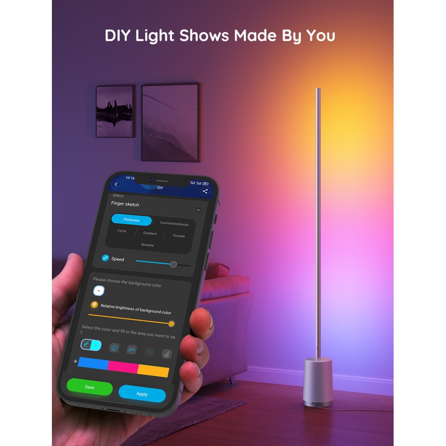 Govee - LED Zatemnitvena talna svetilka Lyra Smart RGBICWW 2200-6500K Wi-Fi + Daljinski upravljalnik