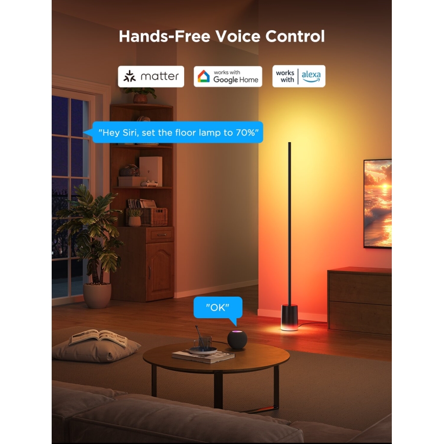 Govee - LED Zatemnitvena talna svetilka Smart MATTER LED RGBICWW 2200-6500K Wi-Fi + Daljinski upravljalnik