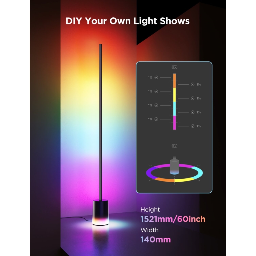 Govee - LED Zatemnitvena talna svetilka Smart MATTER LED RGBICWW 2200-6500K Wi-Fi + Daljinski upravljalnik