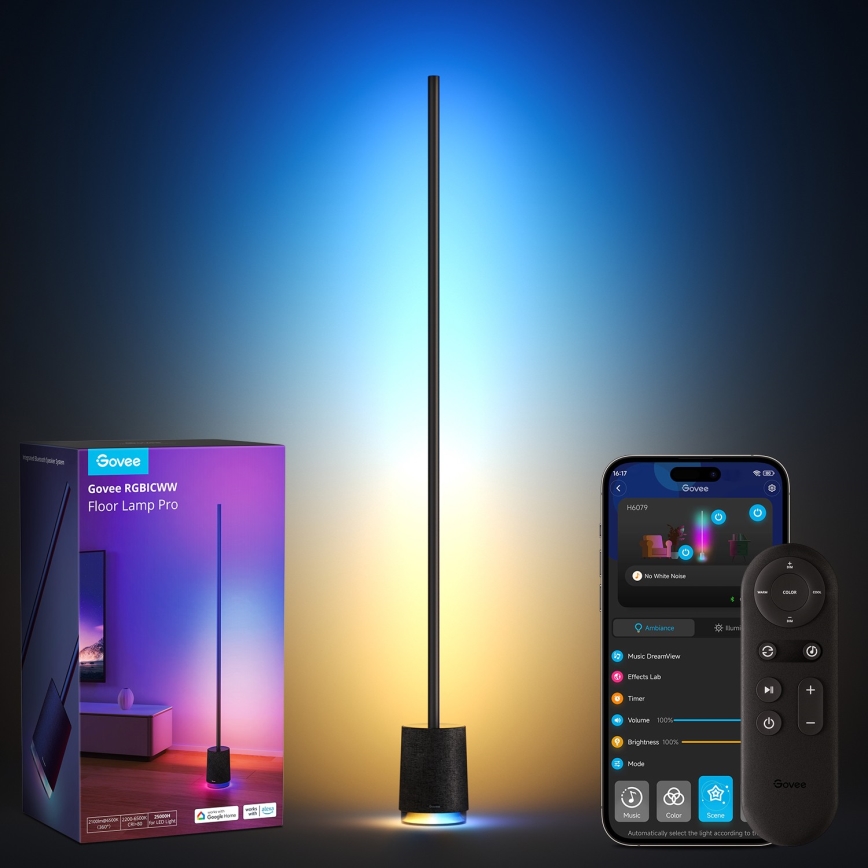 Govee - LED Zatemnitvena talna svetilka z zvočnikom Pro RGBICWW 2200-6500K Wi-Fi + Daljinski upravljalnik