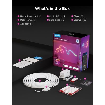 Govee - Neon 2 MATTER upogljiv LED trak 3m RGBIC Wi-Fi