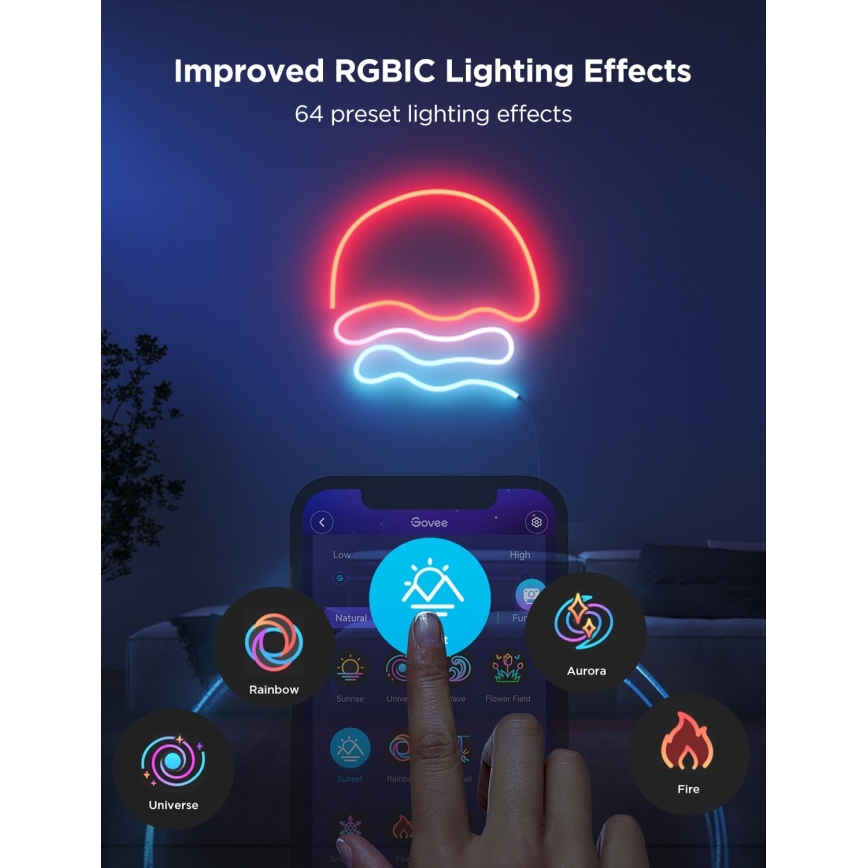 Govee - Neon 2 MATTER upogljiv LED trak 3m RGBIC Wi-Fi IP67