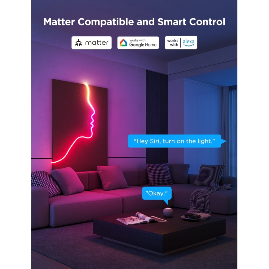 Govee - Neon 2 MATTER upogljiv LED trak 3m RGBIC Wi-Fi IP67