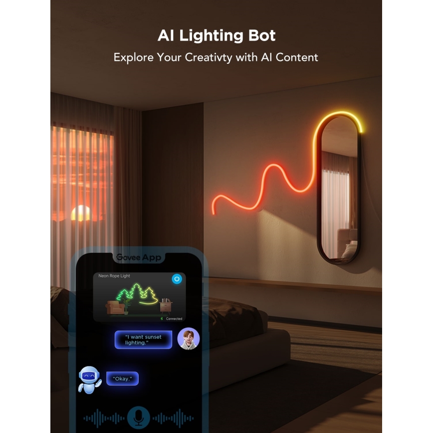 Govee - Neon 2 MATTER upogljiv LED trak 3m RGBIC Wi-Fi IP67