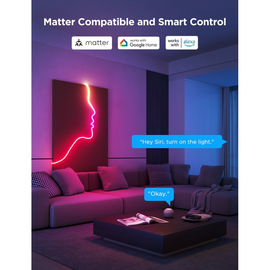Govee - Neon 2 MATTER upogljiv LED trak 5m RGBIC Wi-Fi IP67