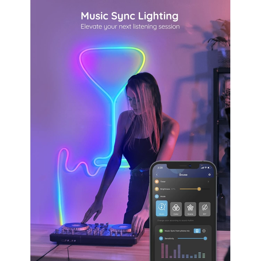 Govee - Neon SMART upogljiv LED trak RGBIC 2m Wi-Fi IP67