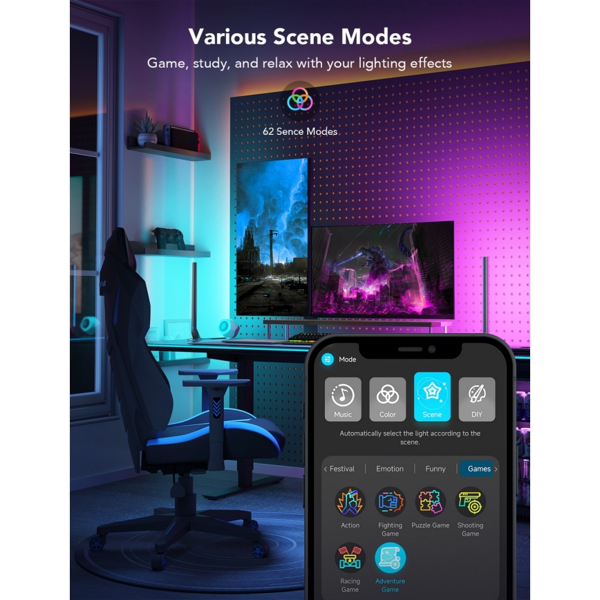 Govee - Pametni igralniški Wi‑Fi LED paneli + pametni dvojni krmilnik, v beli barvi (Wi‑Fi)