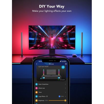 Govee - Pametni igralniški Wi‑Fi LED paneli + pametni dvojni krmilnik, v beli barvi (Wi‑Fi)