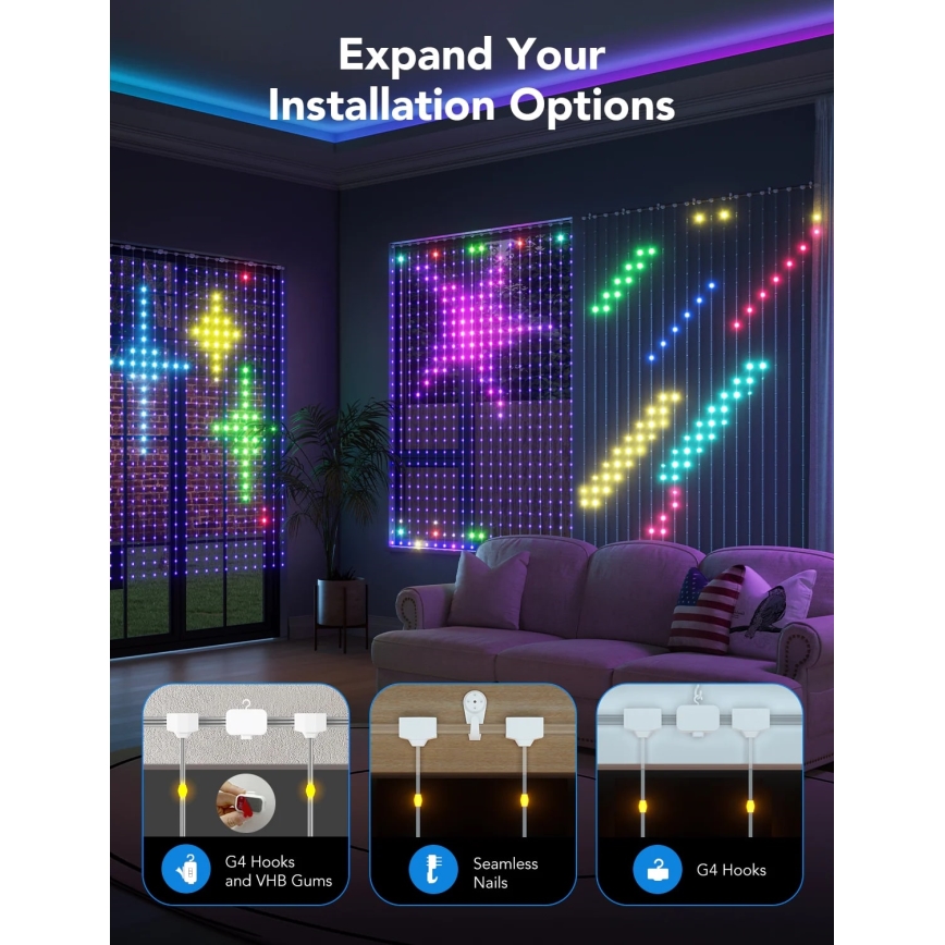 Govee - RGBIC Zavesna svetilka 520 LED 1,5x2m Wi-Fi IP65