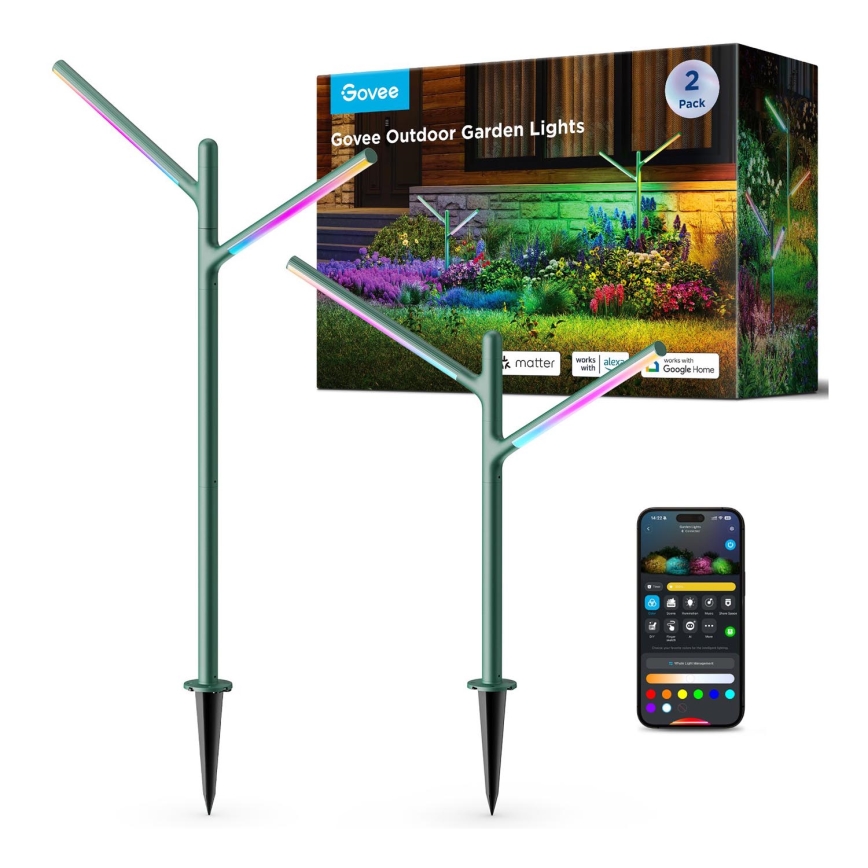 Govee - SET 2x LED RGBICWW Zatemnitvena zunanja svetilka LED/18W/230V IP66 2700-6500K Wi-Fi