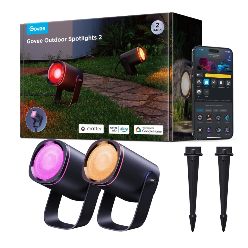 Govee - SET 2x LED RGBWW Zatemnitveni reflektor LED/12W/230V IP67 2700-6500K Wi-Fi